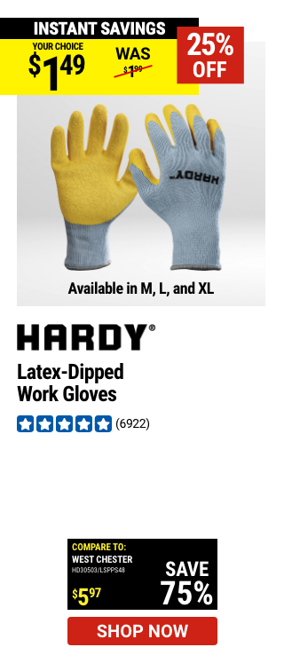 HARDY: Latex-Dipped Work Gloves, Medium