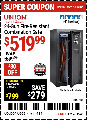 UNION SAFE COMPANY: 24 Gun Fire Resistant Combination Safe