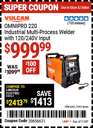 VULCAN OMNIPRO: 220 Industrial Multiprocess Welder with 120/240V Input