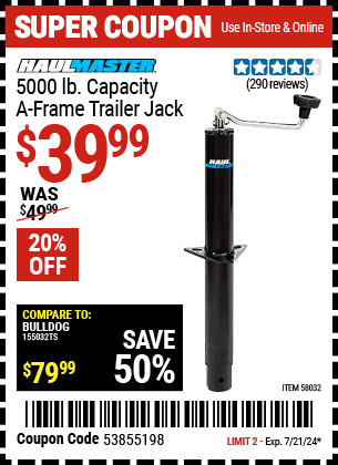 HAUL-MASTER: 5000 lb. Capacity A-Frame Trailer Jack