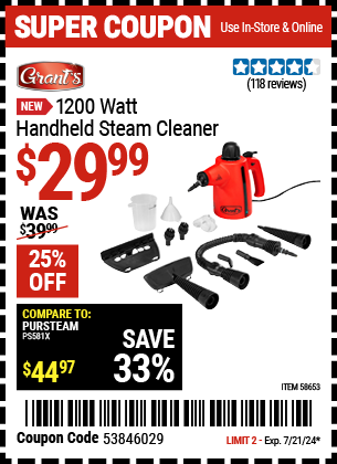 GRANT'S: 1200 Watt Handheld Steam Cleaner