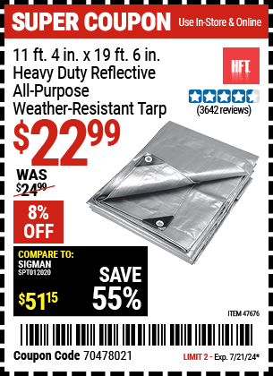 HFT: 11 ft. 4 in. x 19 ft. 6 in. Heavy Duty Reflective All-Purpose Weather-Resistant Tarp