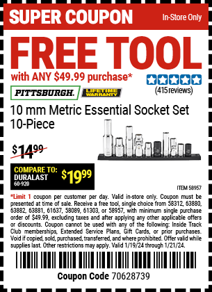 FREE TOOL with ANY \\$49.99 purchase