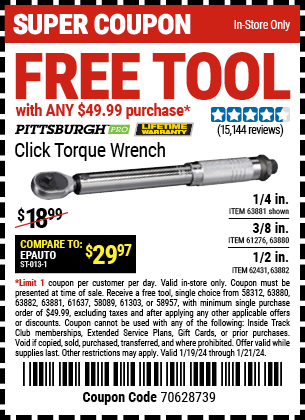 FREE TOOL with ANY \\$49.99 purchase