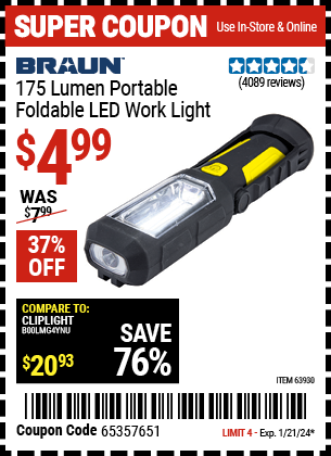 BRAUN: 175 Lumen Portable Foldable LED Work Light
