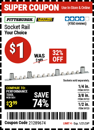 PITTSBURGH: 3/8 in. Socket Rail