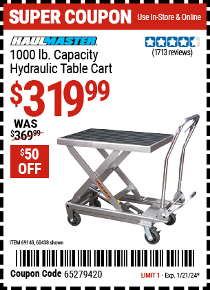 HAUL-MASTER: 1000 lb. Capacity Hydraulic Table Cart