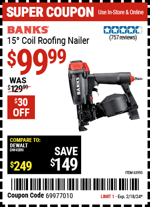 BANKS: 15° Coil Roofing Nailer