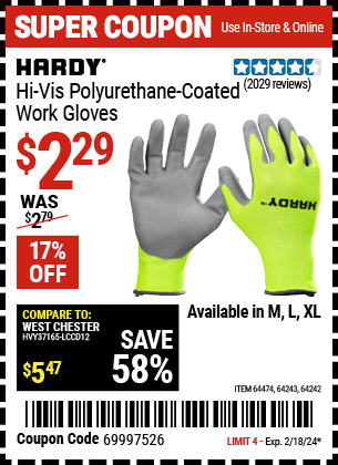HARDY: Hi-Vis Polyurethane-Coated Work Gloves, Large