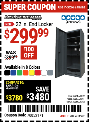 U.S. GENERAL: 22 in. End Locker, Series 3, Slate Gray