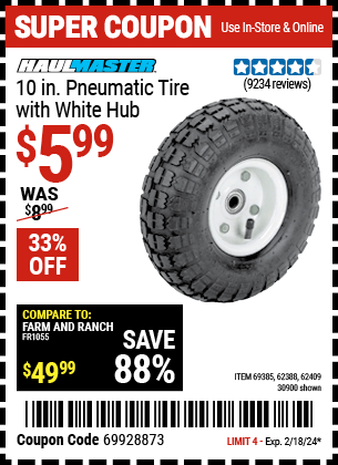 HAUL-MASTER: 10 in. Pneumatic Tire with White Hub