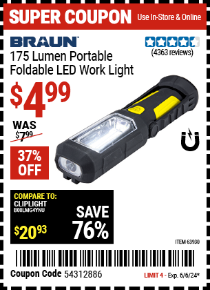 BRAUN: 175 Lumen Portable Foldable LED Work Light