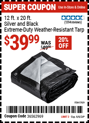 HFT: 12 ft. x 20 ft. Silver and Black Extreme-Duty, Weather-Resistant Tarp