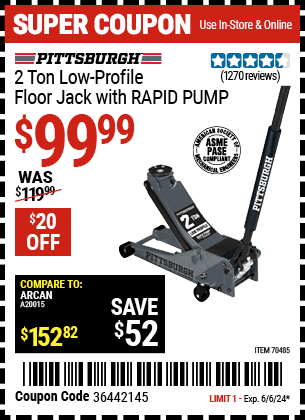 PITTSBURGH: 2 Ton Low-Profile Floor Jack with RAPID PUMP, Slate Gray