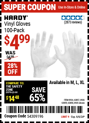 HARDY: Vinyl Gloves, 100 Pack, Large