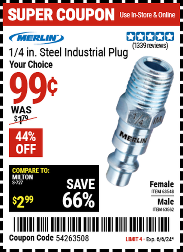 MERLIN: 1/4 in. Male Steel Industrial Plug