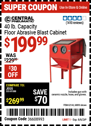 CENTRAL PNEUMATIC: 40 lb. Capacity Floor Abrasive Blast Cabinet