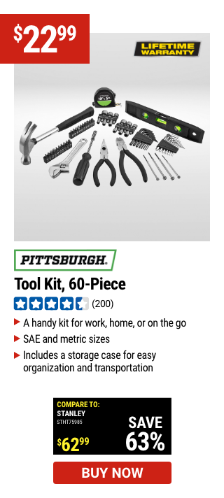 PITTSBURGH Tool Kit, 60 Pc.