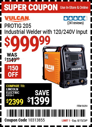 VULCAN: ProTIG™ 205 Industrial Welder with 120/240V Input