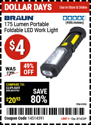 BRAUN: 175 Lumen Portable Foldable LED Work Light