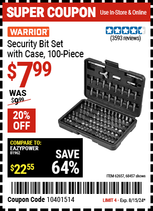 WARRIOR: Security Bit Set with Case, 100 Piece