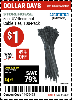 STOREHOUSE: 5 in. UV-Resistant Black Cable Ties, 100-Pack