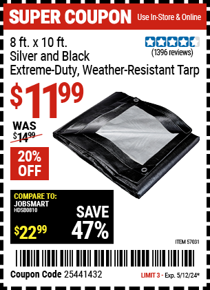 HFT: 8 ft. x 10 ft. Silver and Black Extreme-Duty, Weather-Resistant Tarp