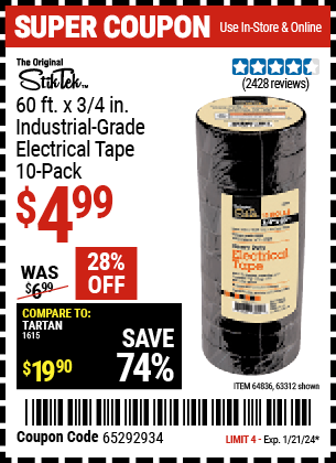 STIKTEK: 60 ft. x 3/4 in. Industrial Grade Electrical Tape, 10 Pack