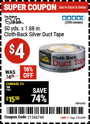 STIKTEK: 50 Yds. x 1.88 in. Cloth-Back Silver Duct Tape