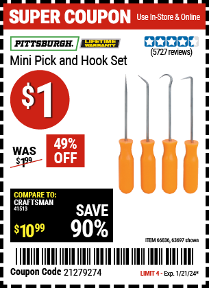 PITTSBURGH: Mini Pick and Hook Set