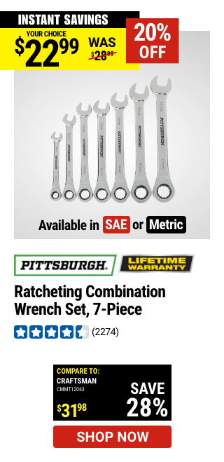 PITTSBURGH: Metric Ratcheting Combination Wrench Set, 7-Piece