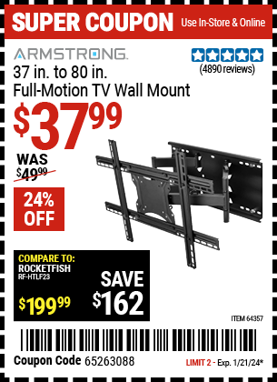 ARMSTRONG: 37 in. to 80 in. Full-Motion TV Wall Mount