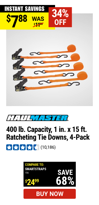 HAUL-MASTER: 400 lb. Capacity, 1 in. x 15 ft. Ratcheting Tie Downs, 4-Pack