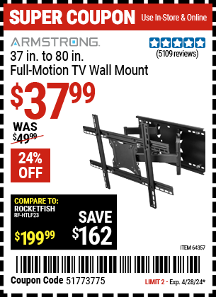 ARMSTRONG: 37 in. to 80 in. Full-Motion TV Wall Mount