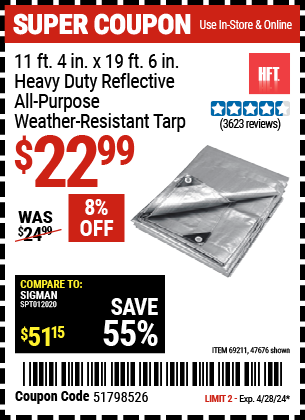 HFT: 11 ft. 4 in. x 19 ft. 6 in. Heavy Duty Reflective All-Purpose Weather-Resistant Tarp