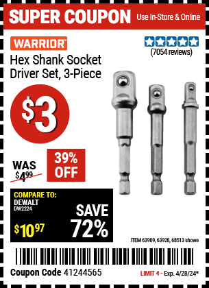 WARRIOR: Hex Shank Socket Driver Set, 3-Piece