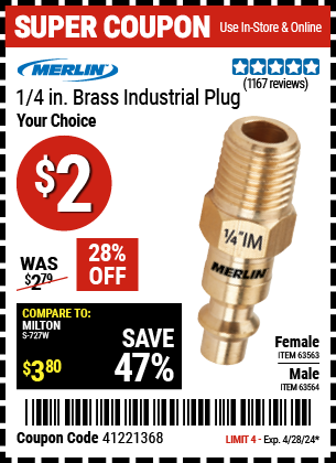 MERLIN: 1/4 in. Male Brass Industrial Plug