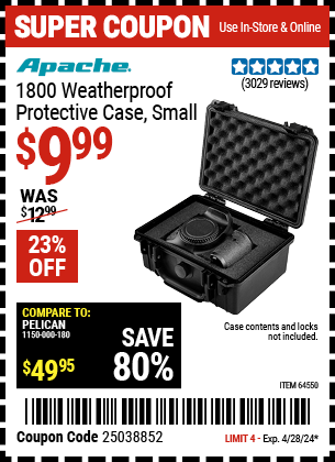 APACHE: 1800 Weatherproof Protective Case, Small, Black