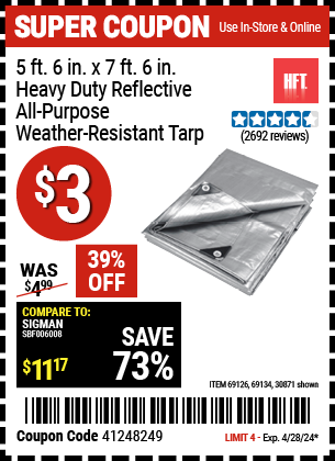 HFT: 5 ft. 6 in. x 7 ft. 6 in. Heavy Duty Reflective All-Purpose Weather-Resistant Tarp