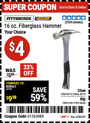 PITTSBURGH: 16 oz. Fiberglass Rip Hammer