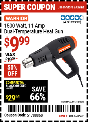 WARRIOR: 1500 Watt 11 Amp Dual Temperature Heat Gun