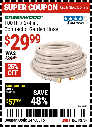 GREENWOOD: 100 ft. x 3/4 in. Contractor Garden Hose