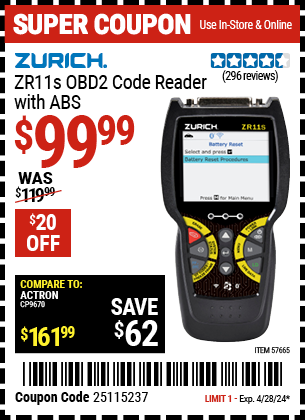 ZURICH: ZR11s OBD2 Code Reader with ABS