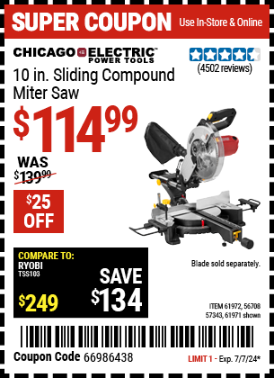 CHICAGO ELECTRIC POWER TOOLS: 10 in. Sliding Compound Miter Saw