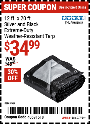 HFT: 12 ft. x 20 ft. Silver and Black Extreme-Duty, Weather-Resistant Tarp