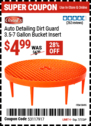 GRANT'S: Auto Detailing Dirt Guard 3.5-7 Gallon Bucket Insert