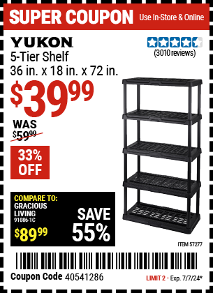 YUKON: 5-Tier Shelf, 36 in. x 18 in. x 72 in.