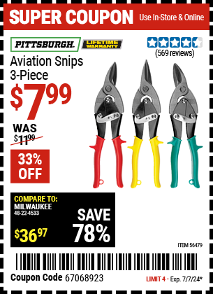 PITTSBURGH: Aviation Snips, 3 Piece