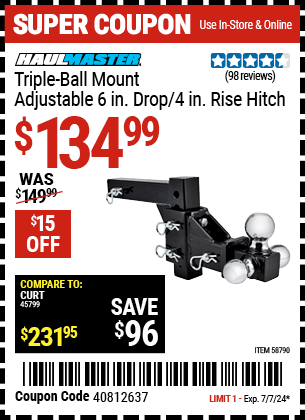 HAUL-MASTER: Triple-Ball Mount Adjustable 6 in. Drop/ 4 in. Rise Hitch