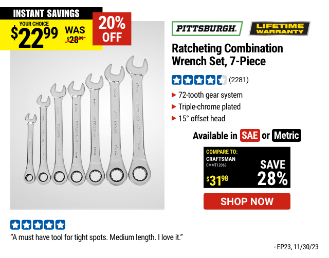 PITTSBURGH: SAE Ratcheting Combination Wrench Set, 7-Piece